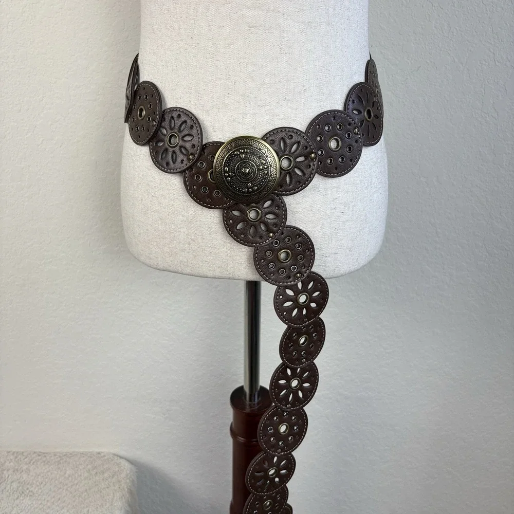 Festival Round Disk Belt Brown Womens OS Concho Western Boho Fairy Grunge